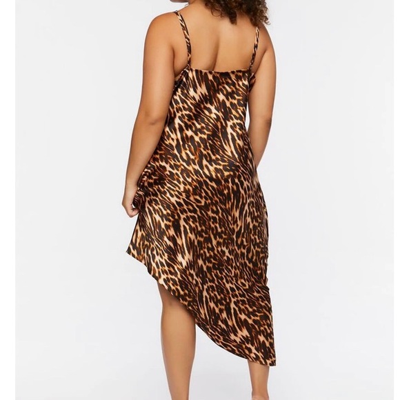 Forever 21 Satin Leopard Slip Asymmetrical Dress size 12 - Picture 3 of 8